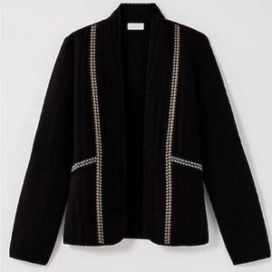 J. Jill Black Jacket with Embroidered Accents Quilted seersucker